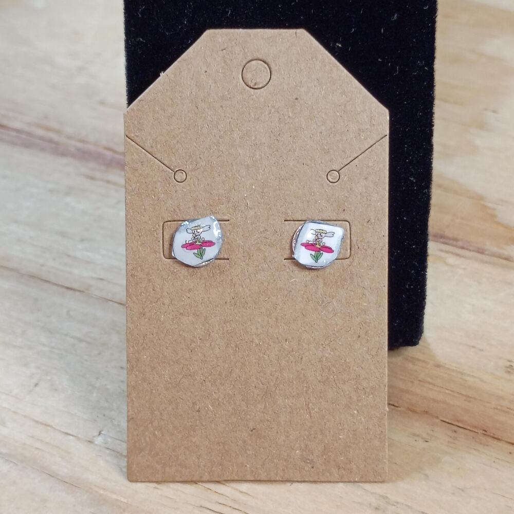 Handmade Flabebe Stud Earrings Small Round Resin Flower Earrings Card Jewelry